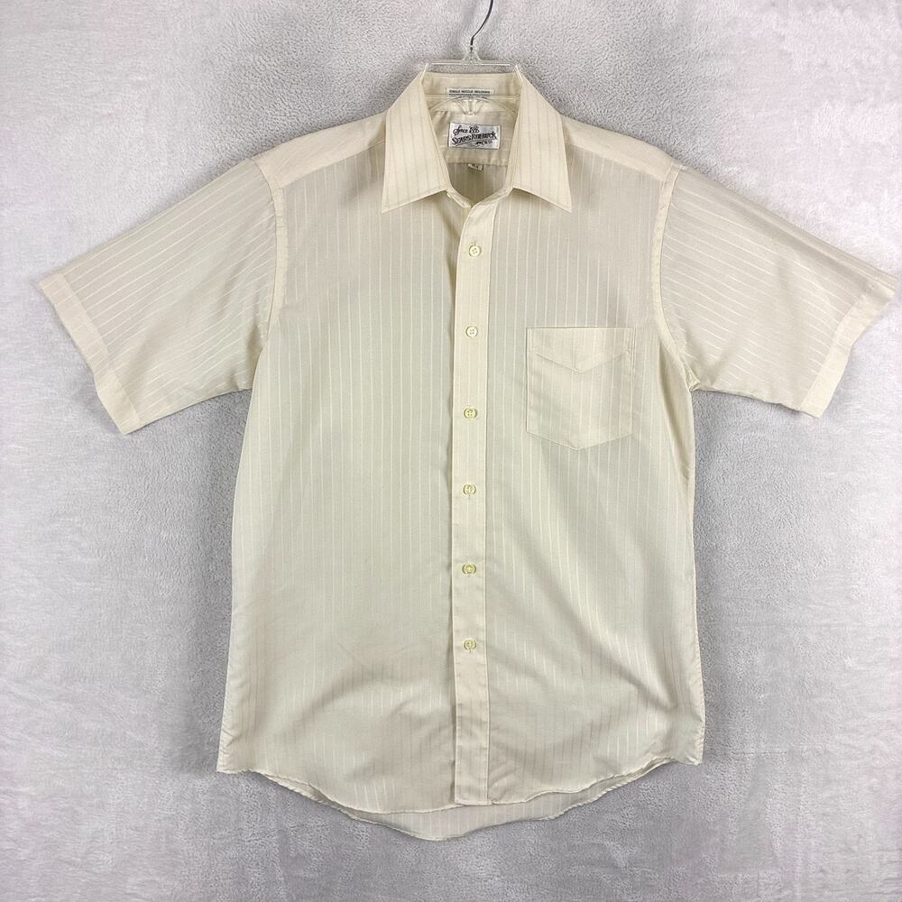 Vintage Sears Roebuck Shirt Mens 15.5 (M) Yellow Stripe Paper Thin Disco 70s